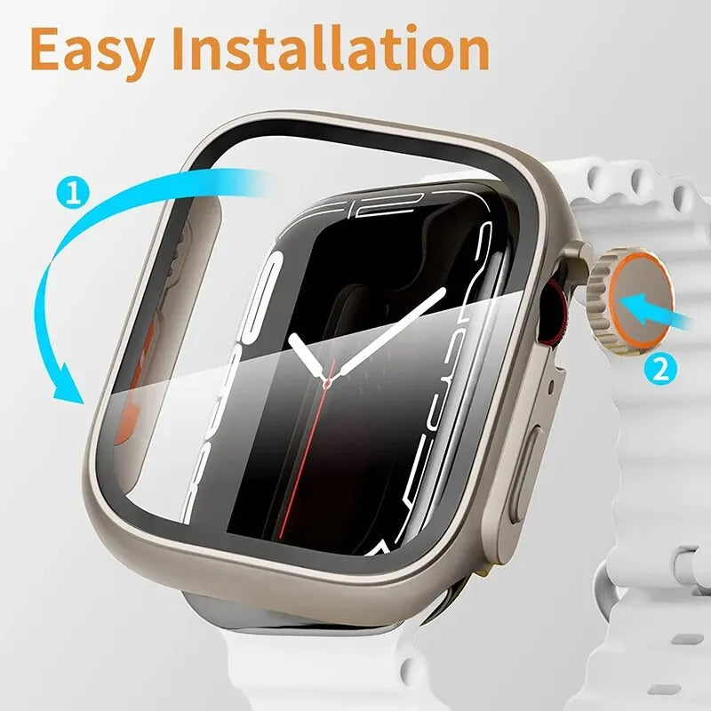 2PCS Case Glass+Case For Apple Watch 44mm 45mm 41mm 40mm Screen Protector Cover Change Ultra Bumper IWatch Series 9 8 7 SE 6 5 3