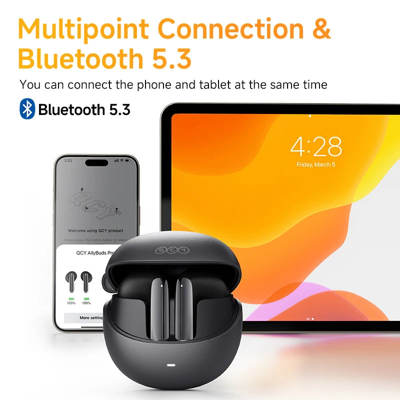 QCY HT10 AilyBuds Pro+ ANC Wireless Earphone Hi-Res Audio with LDAC Bluetooth 5.3 Earbuds 6 Mic AI HD Call Multipoint Connection